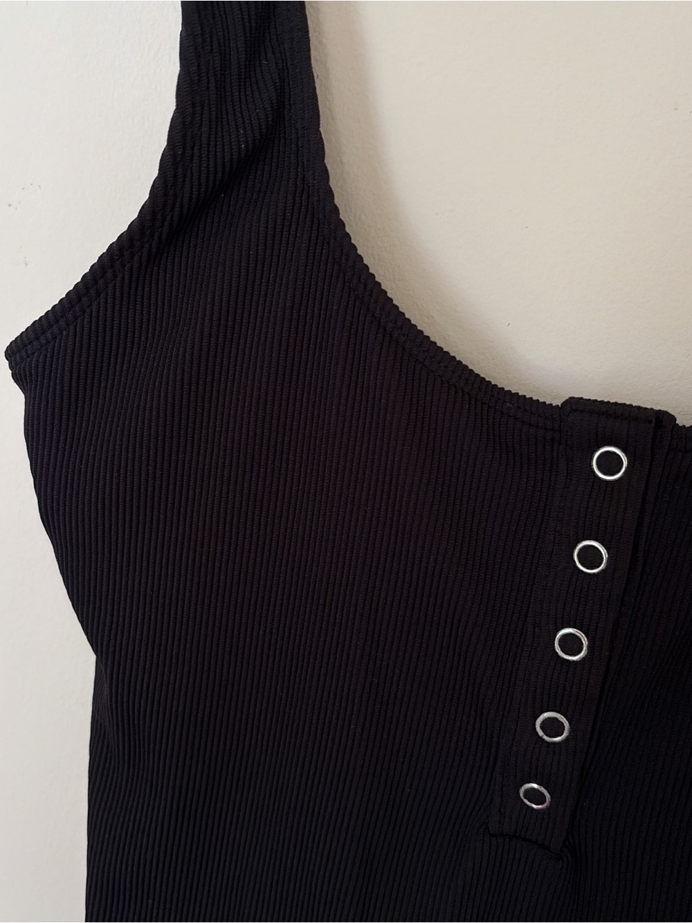 Aerie Black Ribbed Henley Scoop Back One Piece Swimsuit - Picture 3 of 6
